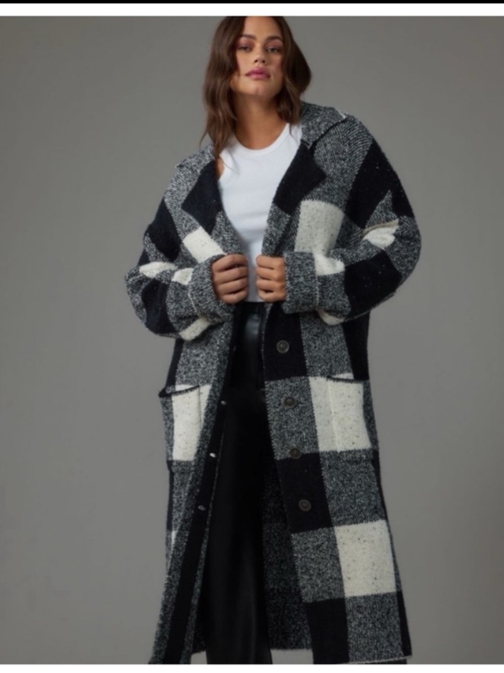 NWT Anthro  Pilcro Oversized Patterned Button Mackinaw Warm Soft Sweater Coat XL